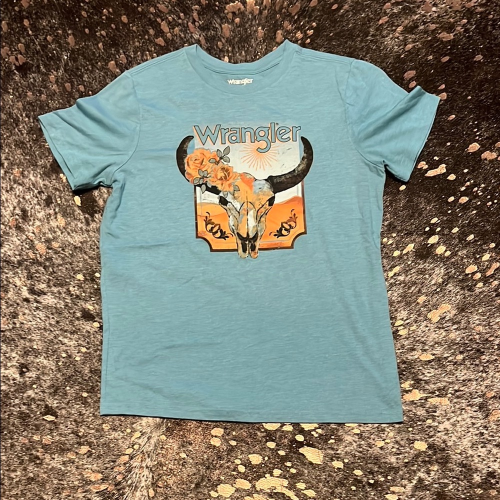 Wrangler light blue  and Orange Bull Skull Tee